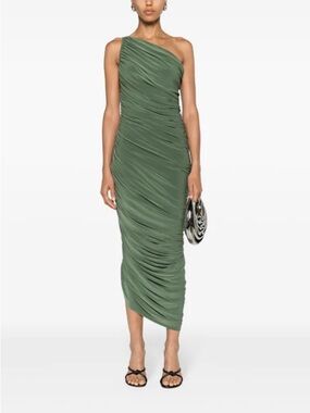 NORMA KAMALI x REVOLVE women’s olive green Diana draped ruched midi dress size s